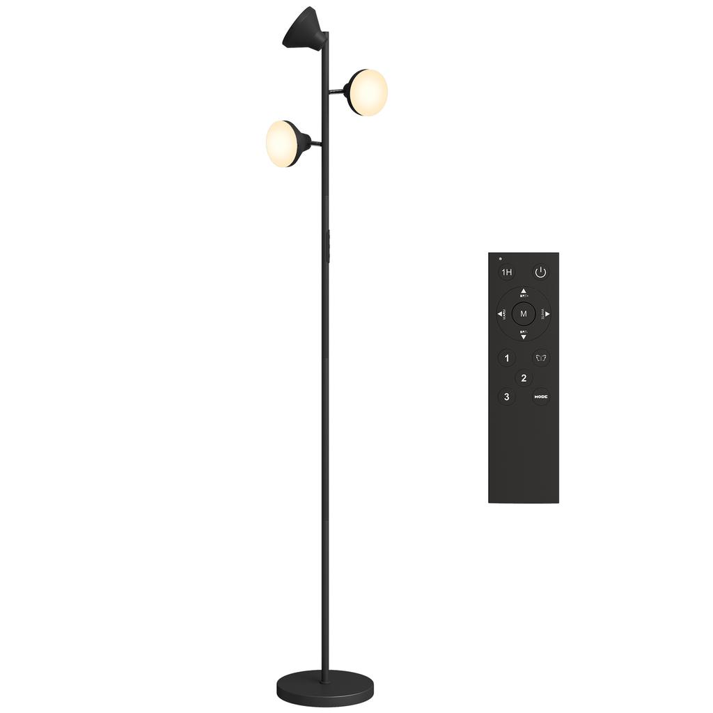LED Floor Lamp, Dimmable, 2700 K-6000 K, 4150 lm, 3 Rotating Heads, 25 x 170 cm, Black