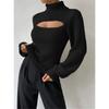 Damen S Hoher Hals Ausgeschnitten Locker Sitzender Pullover Oberbekleidung Top
