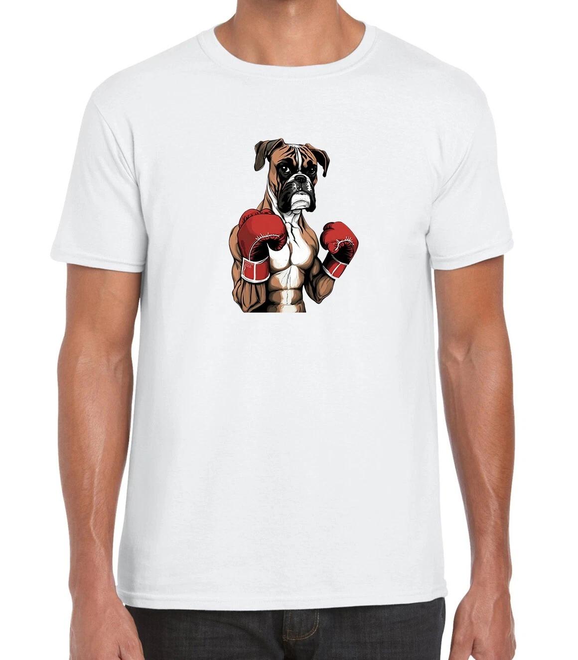 Boxer Dog With Boxing Gloves Printed Cotton Unisex T-Shirt Top Tee 160