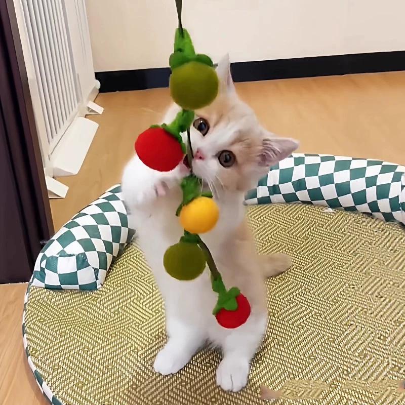 Juguete de Cuerda Teaser de Tomate Duradero para Gatos con Cascabel Juguete Interactivo para Gatitos de Juego Automático Alivio del Aburrimiento Suministros Esenciales para Mascotas para Gatos