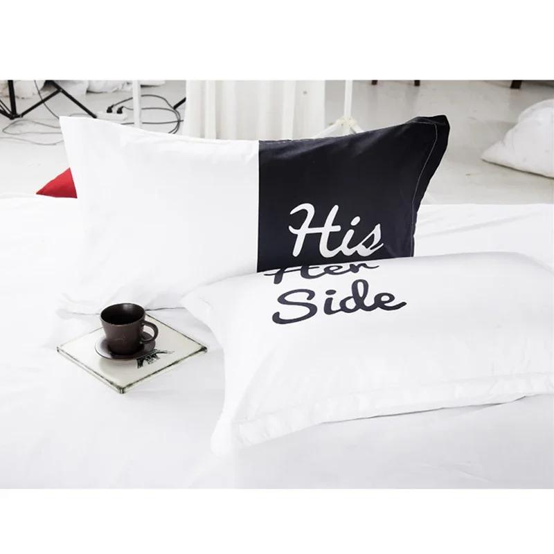 Simple Black White Bedsets Her Side His Side Bedding Sets Queen King Size 3/4pcs Bedding Duvet Cover Set Couples Home Textile