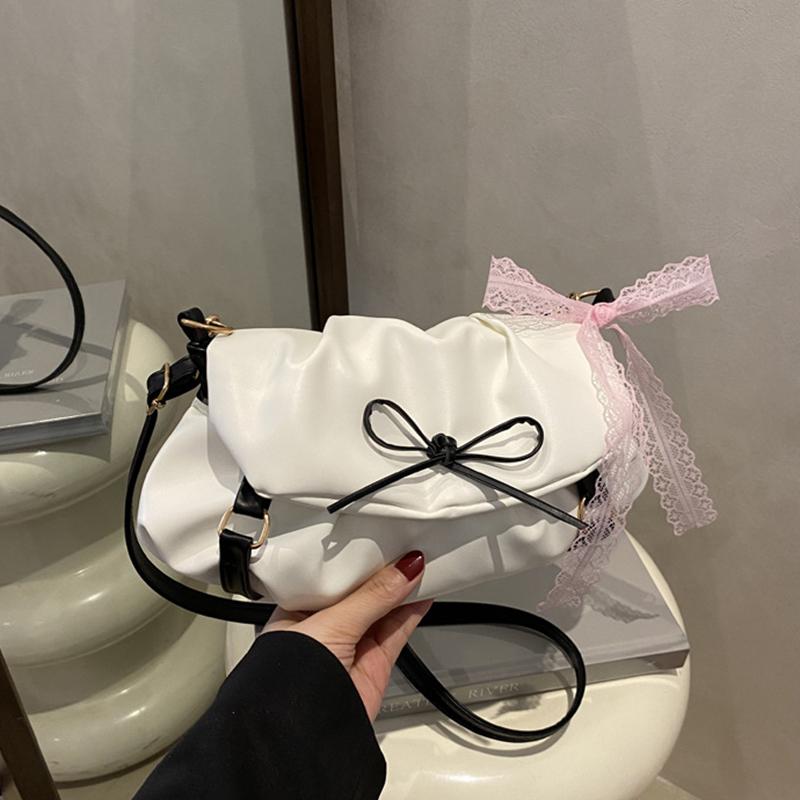 

Yogodlns Y2K Милая женская сумка кроссбоди в стиле балерины, модная сумка на плечо из искусственной кожи нежно-розового цвета с бантом для поездок на работу, свиданий, повседневных прогулок 28.5x0.5x15cm белый