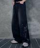 Ledeoli Graphic Print Wide Denim Pants [Black]
