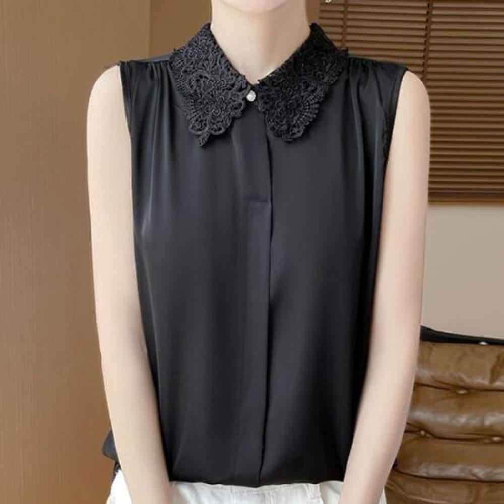 Navava Women Vintage Lace Collar Sleeveless Shirt Nb2761