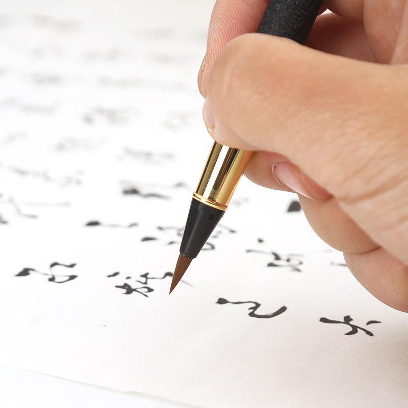 Portable Metal Calligraphy Pen: Fine and Soft Brush for Small and Regular Script, Ideal for Sutra Copying and Logo Design.