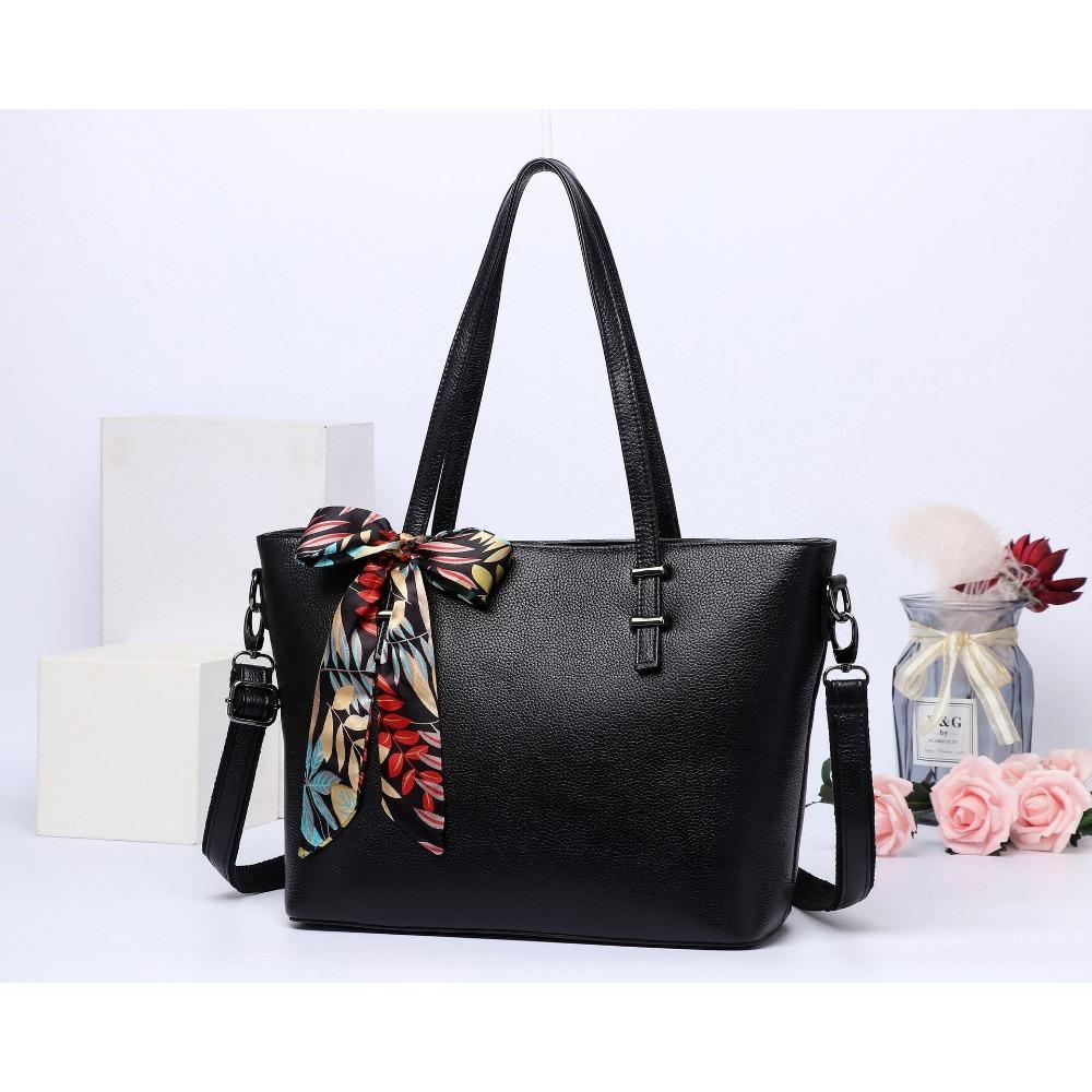 Cowhide Shoulder Women's Bag, Large-capacity Messenger Tote Bag, Women's Silk Scarf Bag, Fashionable and Simple Shopping Bag.