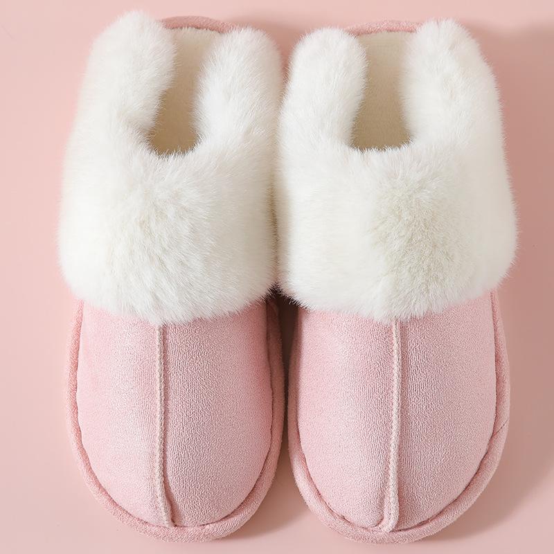 

Специально для хлопковых тапочек, простых и утолщенных для осени и зимы, теплых и с мехом у горловины, домашние парные толстоподошвенные тапочки с мехом 40-41 розовый