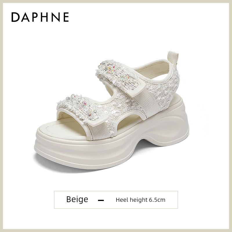 Daphne Women's Thick-Soled Sports Sandals with Rhinestones and Velcro Closure