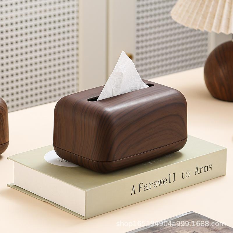 Imitation Walnut Wood Grain Chinese Tissue Box, Living Room Dining Table Office Desktop High-end Paper Drawer Box