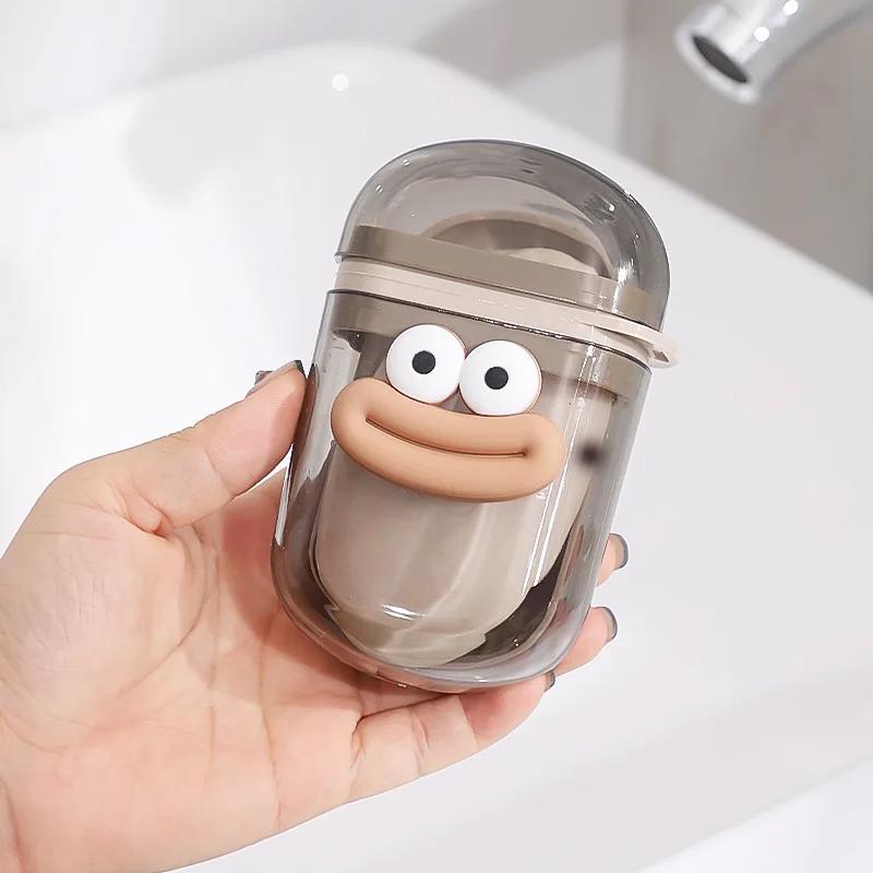 Cartoon Cute Mouthwash Cup Travel Soap Case Box Holder Portable Wash Cup Soap Dish Set Toothbrush Cup Toothpaste Drain Box