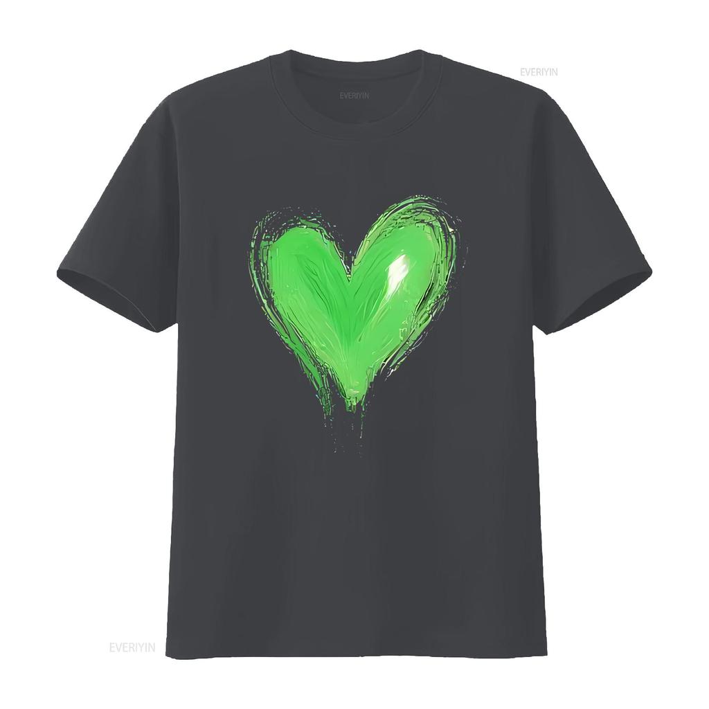 Vibrant Green Heart on Black T Shirt Bold Eye Catching Design vintage Washed Stretched designer clothes Unisex Comfortable