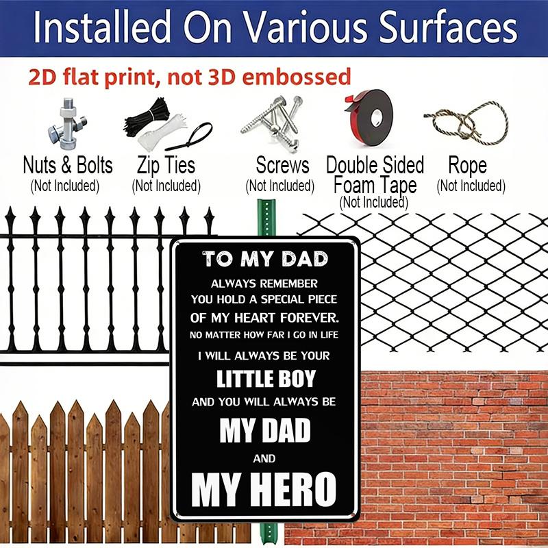 2D Flat 1pc To My Dad My Hero Metal Sign 7.87x11.81inch - Aluminum Father's Day Inspirational Decor for Home, Garage, Man Cave, Office - Durable
