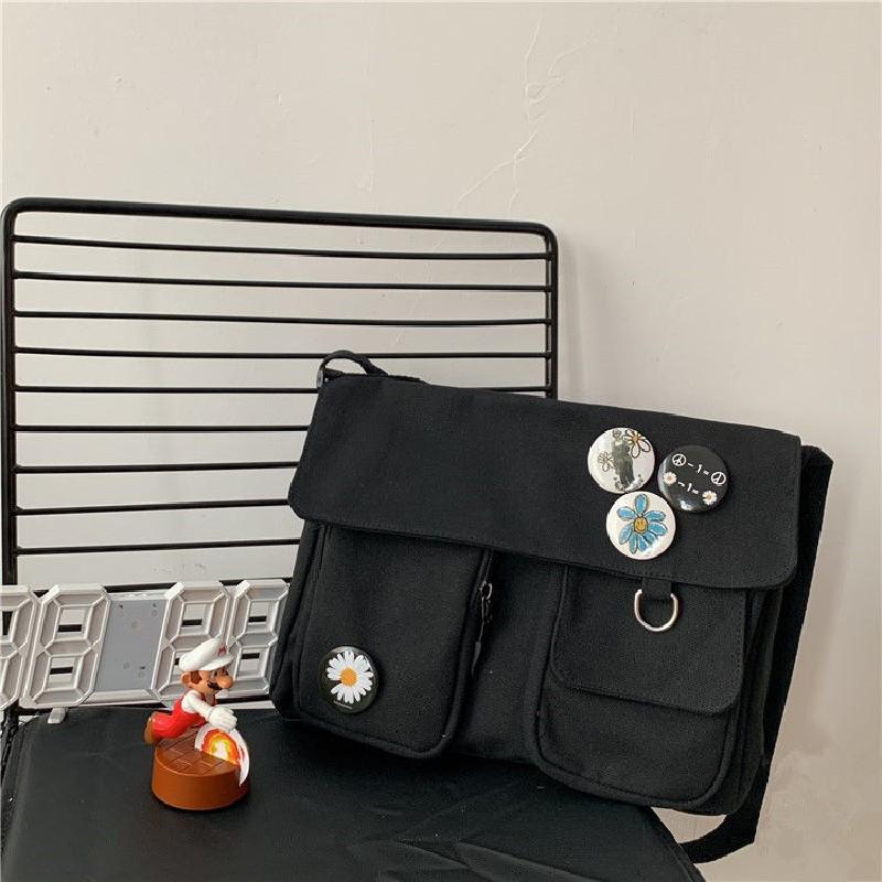 Canvas 1pc Bags Crossbody Youth Fashion Casual Large Capacity Ladies Shoulder Bag Solid Color Women Messenger Bag