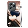 Handmade PU Leather Flip Case for Infinix Hot 40 / Hot 40 Pro Anti-Slip Shockproof Cover with Wrist Strap & Heart/Rose Cat Designs