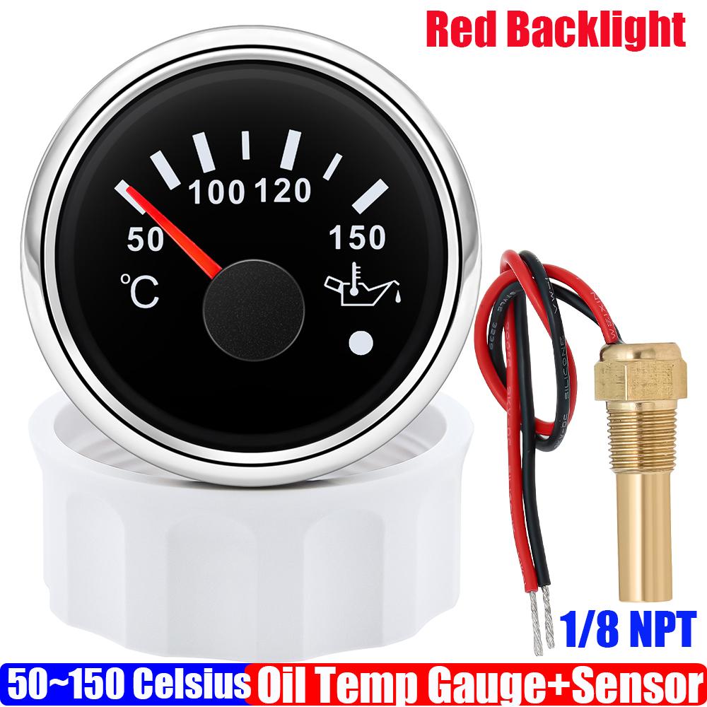 

Red Backlight 52mm Oil Temperature Gauge with Flashing Alarm for Auto Car Marine 50~150 Celsius Oil Temp Meter Sensor 12V 24V