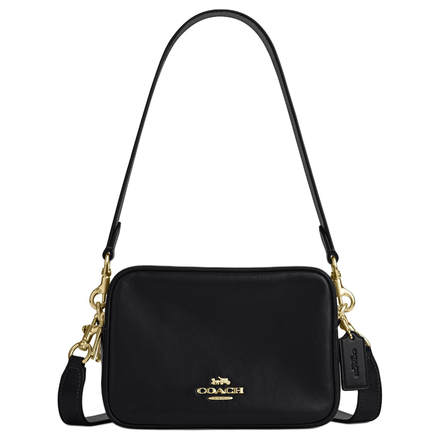

Coach Carey 19 Removable Handle Shoulder Bag Double Zipper Closure External Magnetic Pocket Leather Mini Unisex Shoulder Bag Black CEA02-IMBLK Basic Set (Bag+Dust Bag)
