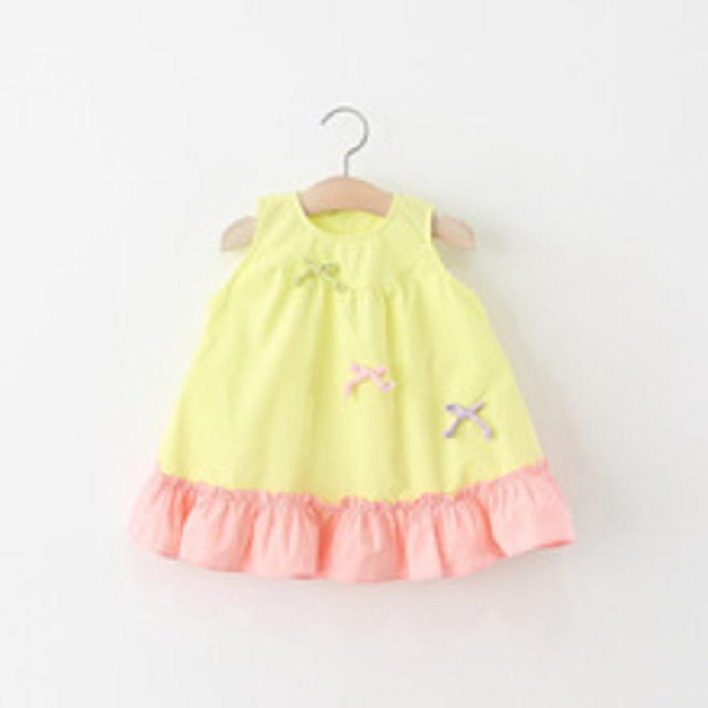 Summer Girls Sleeveless Cotton Princess Dress With Bow Hem Spliced Design Cute Casual Party Sundress For Kids