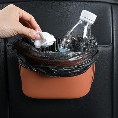 Car Seat Back-Mounted Organizer Storage Box, Non-Destructive Installation Waterproof Leather Texture Multi-Functional Trash Can Door Side Storage for