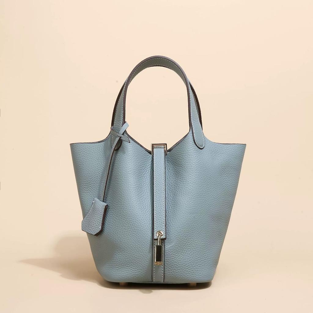 Vegetable Basket Bag, First Layer Cowhide Tote Bag, Commuter Bucket Bag, Women's Genuine Leather Bag, European and American Retro.