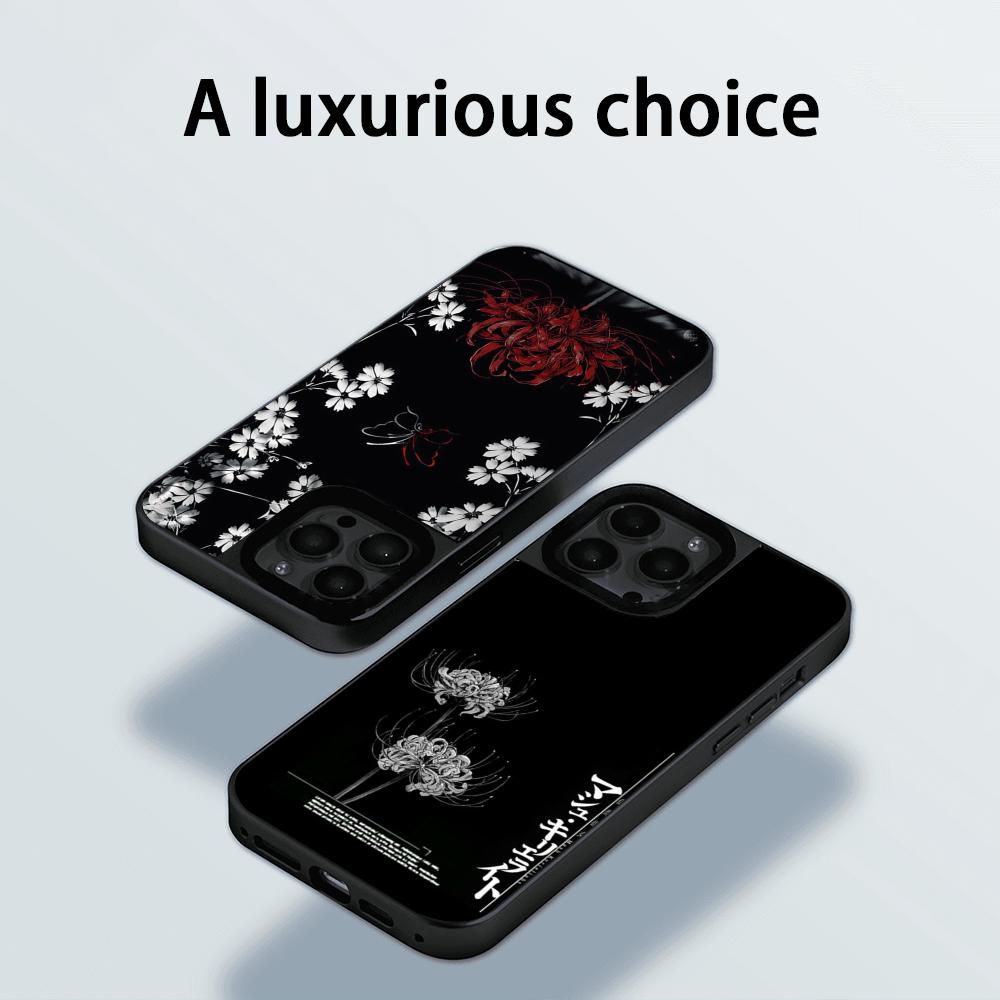 Art Red Spider Lilys Japan Design Phone Case for iPhone 17 16 E 15 14 13 12 Pro Max Sheepskin Silver-edged Protective Case
