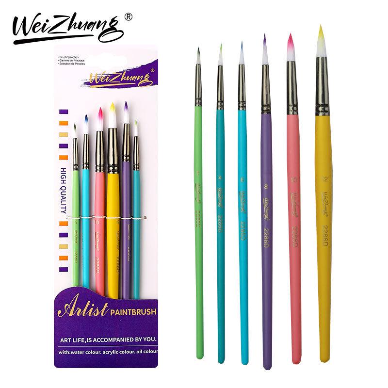 Macaron Color Series: 6-Piece Watercolor & Acrylic Paint Brush Set with Nylon Bristles