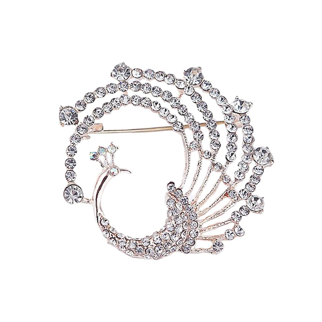 Peacock Brooch Pin Jewelry Elegant Bridal Breastpin for Backpack Scarf Shirt White
