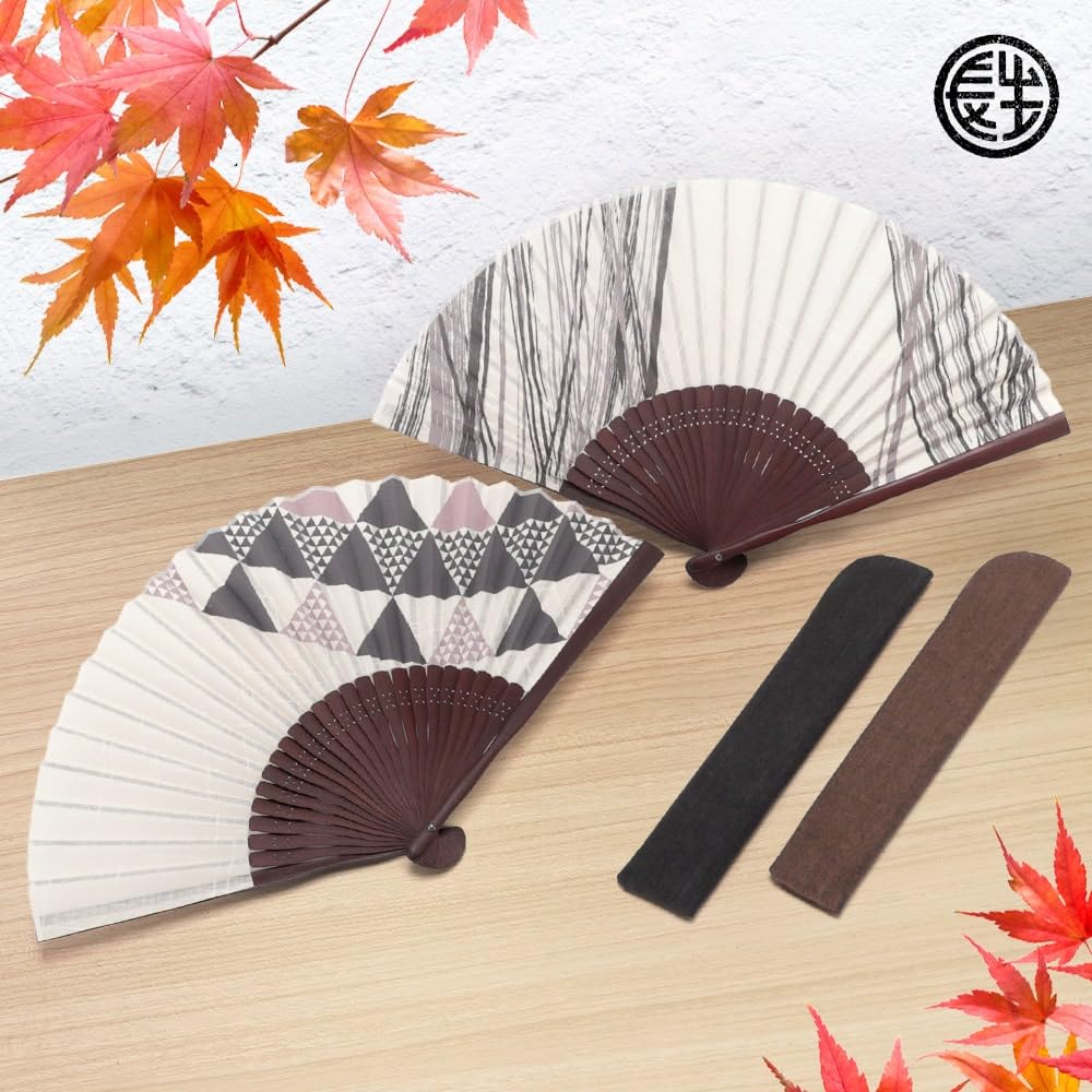 Folding Fan for Fan Fan Set with Cool Scale Pattern Brushed [Osaka Choseido] Men, Stylish, Business, Bag, Holder, Handkerchief, Design, (white