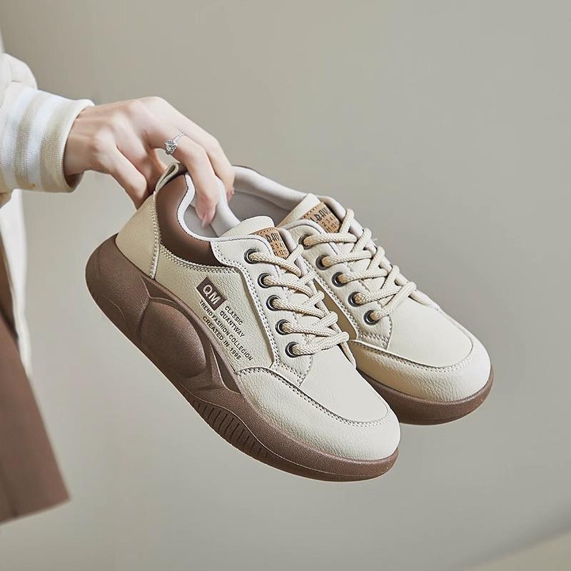 Fashion women's shoes leather sports shoes women's platform 2025 new soft-soled non-slip versatile small casual shoes single shoes
