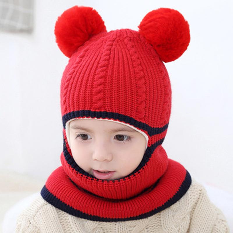 Kids Winter Hats Girls Boys Children Warm Caps Scarf Set Baby Bonnet Knitted Cute Hat