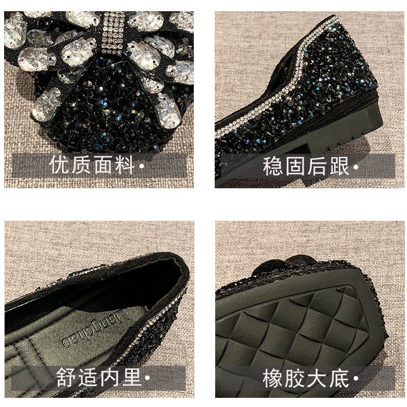 Spring and Summer New Soft-soled Single Shoes Women's Bow Crystal Shoes Rhinestone Beanie Shoes Full Diamond Flat-soled Ladyshoes