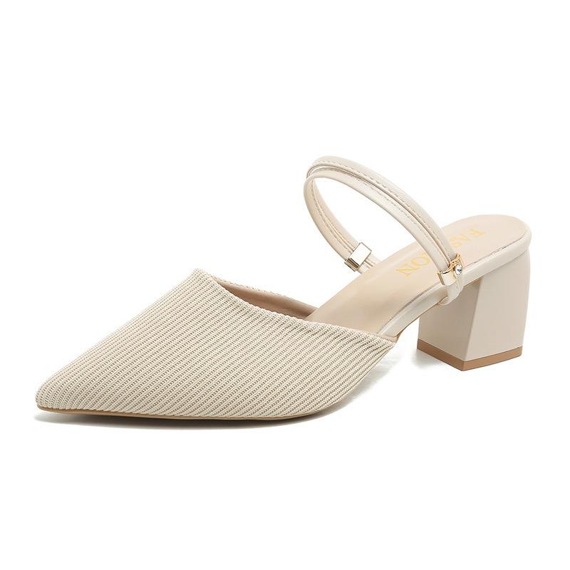 Pointed thick heel solid color fashion single shoes women's new two wear cool slippers women's fashion high heel sandals