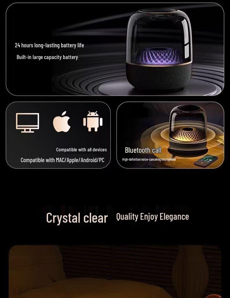 Large Black Gold Wireless Bluetooth Outdoor Smart Speaker with Subwoofer and Card Slot.