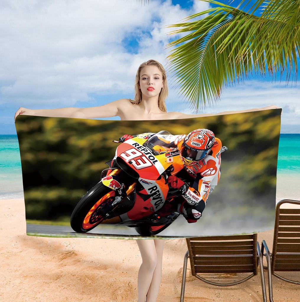 93 M-Marquezs Motorcycle Printed Beach Towel One Piece Anime Bath Towel 75x150cm Bathroom Shower Washcloth Home Decor