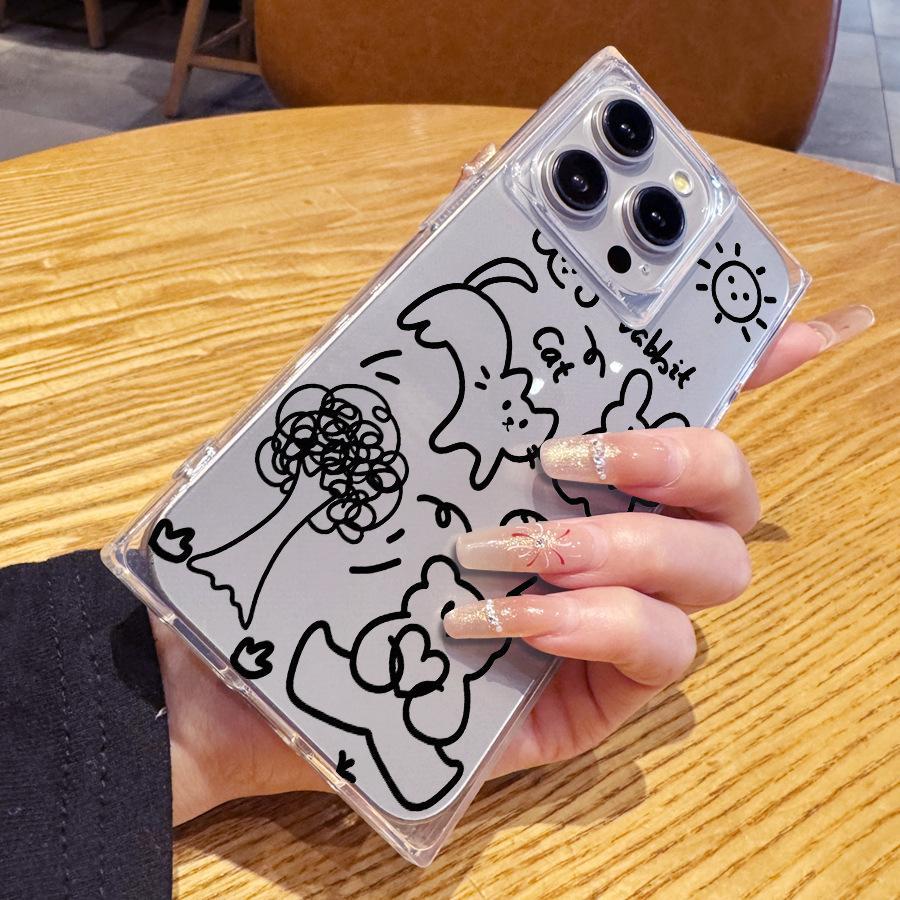Creative Sweet Cool Line Cartoon Graffiti Right Angle Straight Edge 15 Phone Case for Iphone 16 Promax 15 14 Plus 13 Pro Max 12 11 Plus 12 11 Pro Max
