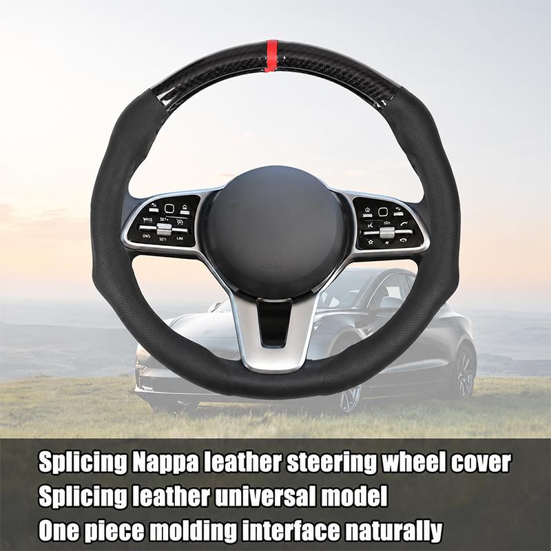 SEAMETAL Car Steering Wheel Cover Nappa Leather Snap-On Clip Installation With Return Mark Non-slip Steering Wheel Protector