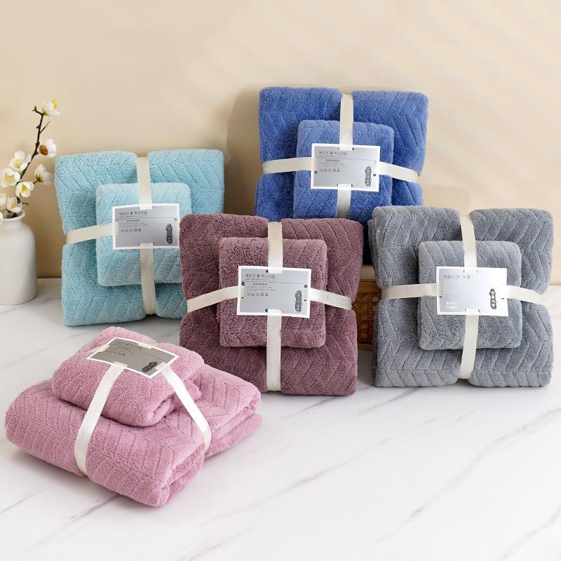 2-teiliges Korallenfleece-Handtuch Badetuch-Set Weizenmuster Superweich Saugfähig Badelaken Spa-Gesichtstuch Mehrere Musteroptionen