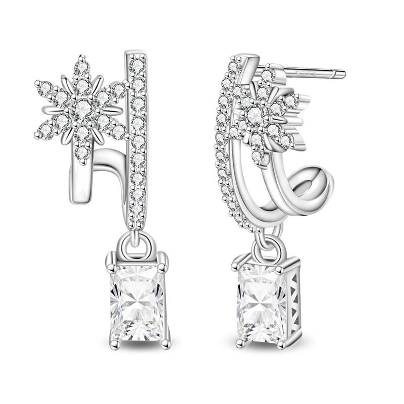 925 Silver Rose Gold Snake Bone Star Heart-Shaped Women Earring Brilliant Wedding Engagement Star Earrings Jewelry Gift