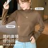 High-necked micron velvet bottomed shirt for women's autumn and winter, thickened double-sided abraded stacked collar long-sleeved top