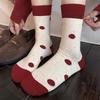 5 Pairs of New Year's Bright Red Socks for Women Autumn and Winter, Pure Cotton Mid-calf Socks, Cartoon and Cute Girl Pile Socks