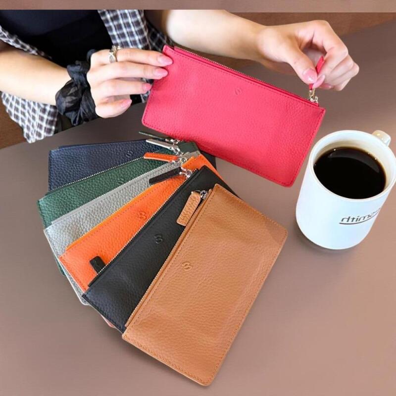 

Women s Classic Leather Zipper Long Wallet with Storage Design orange