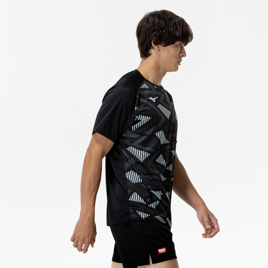 Mizuno Table Tennis Game Short JTTA Black Shirt, Sleeve, Certified, Moisture-Wicking, Quick-Drying, Unisex, 82JAC104,