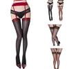 Leopard Print Top Suspender Tights Oil Glossy Finish Thigh High Stockings High Waist Shimmery Silk Pantyhose for Women