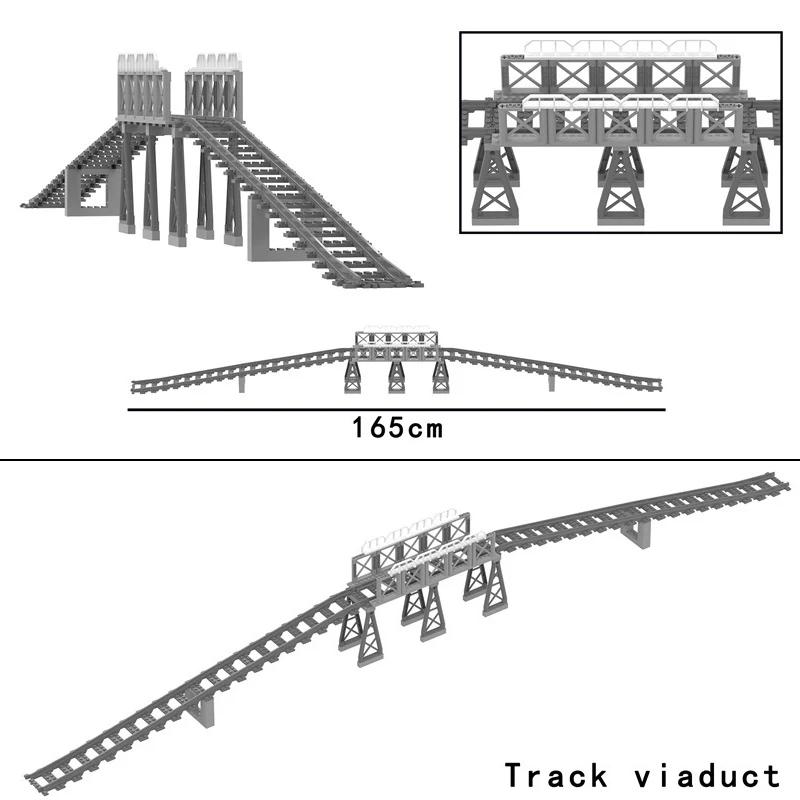 Compatible With LEGO MOC Railroad Bridge Train Track Combination Scene Building Blocks DIY Cross Track Bricks Toys Rail Car