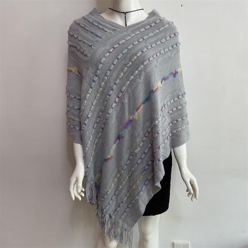 2022 Autumn/Winter Women's V-Neck Rainbow Tassel Cape Sweater