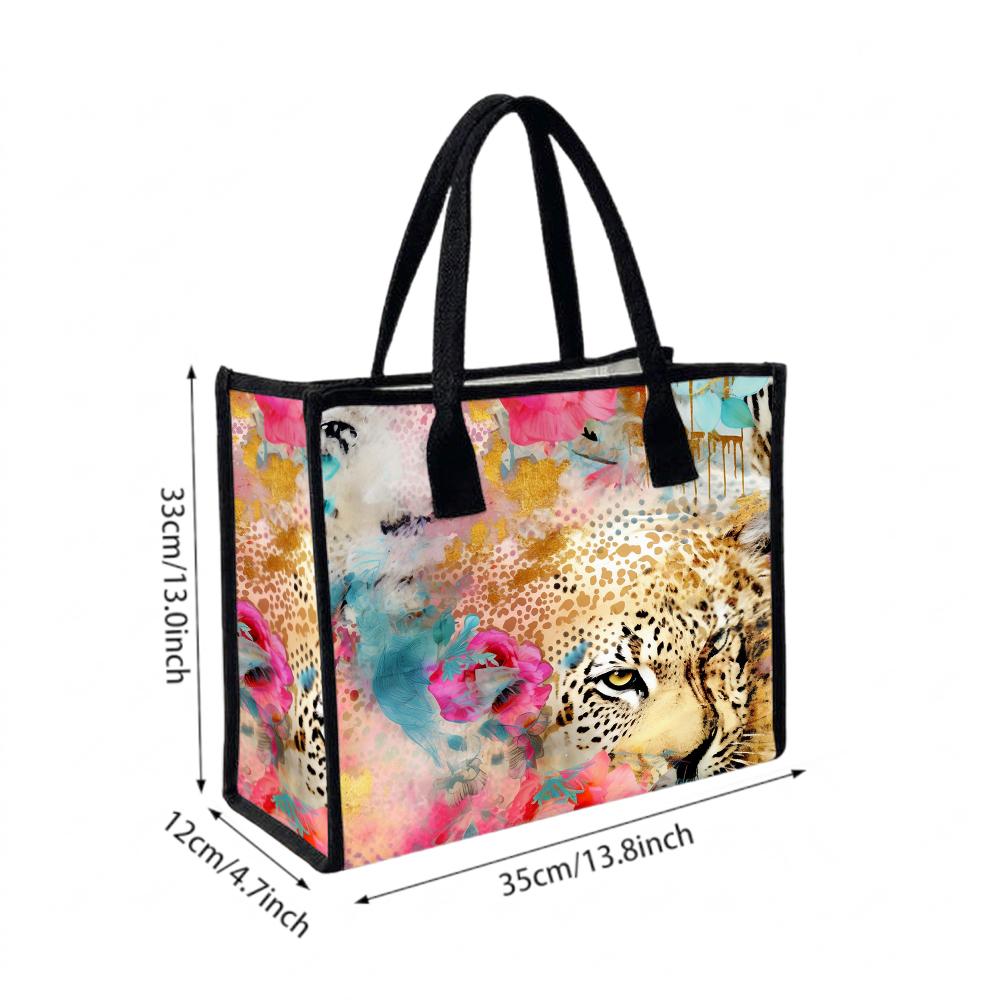 Fashion Leopard Floral Print Large Tote Bag Casual Reusable Shopping Shoulder Bag for Women Daily Use