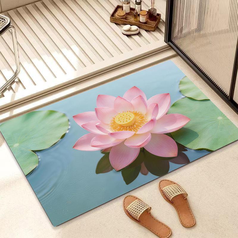 Non-Slip Chinese Lotus Diatom Mud Bath Mat: Water-Absorbent & Cuttable