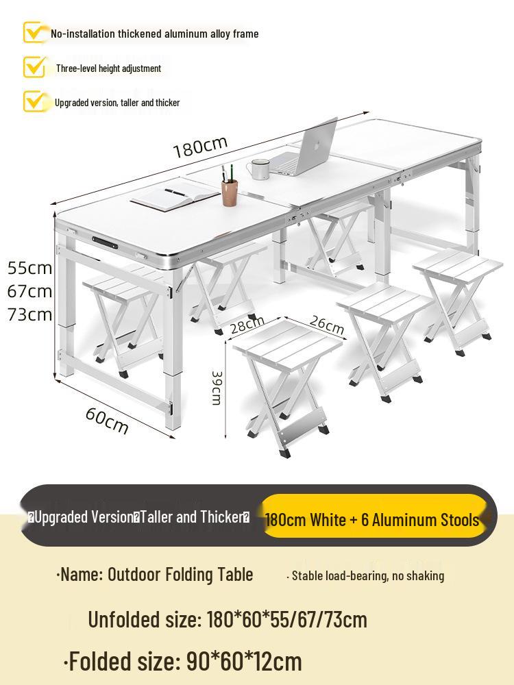 Adjustable Height Aluminum Folding Picnic Table & Chairs Set for Outdoor Camping & BBQ