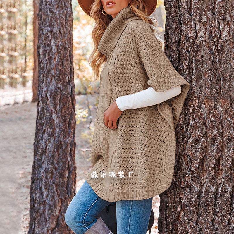 Autumn and winter new temu hot sale turtleneck twist shawl loose crew neck sweater