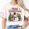 Snowman and Christmas Tree TShirt Cute Snowman Womans Shirt Christmas Tree Graphic Tees Winter Holiday Shirt Couple Tshirt