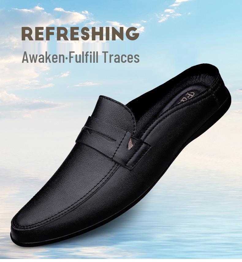 Men's Leather Slip-On Loafers: Backless Mules & Closed-Toe Lazy Driving Sandals